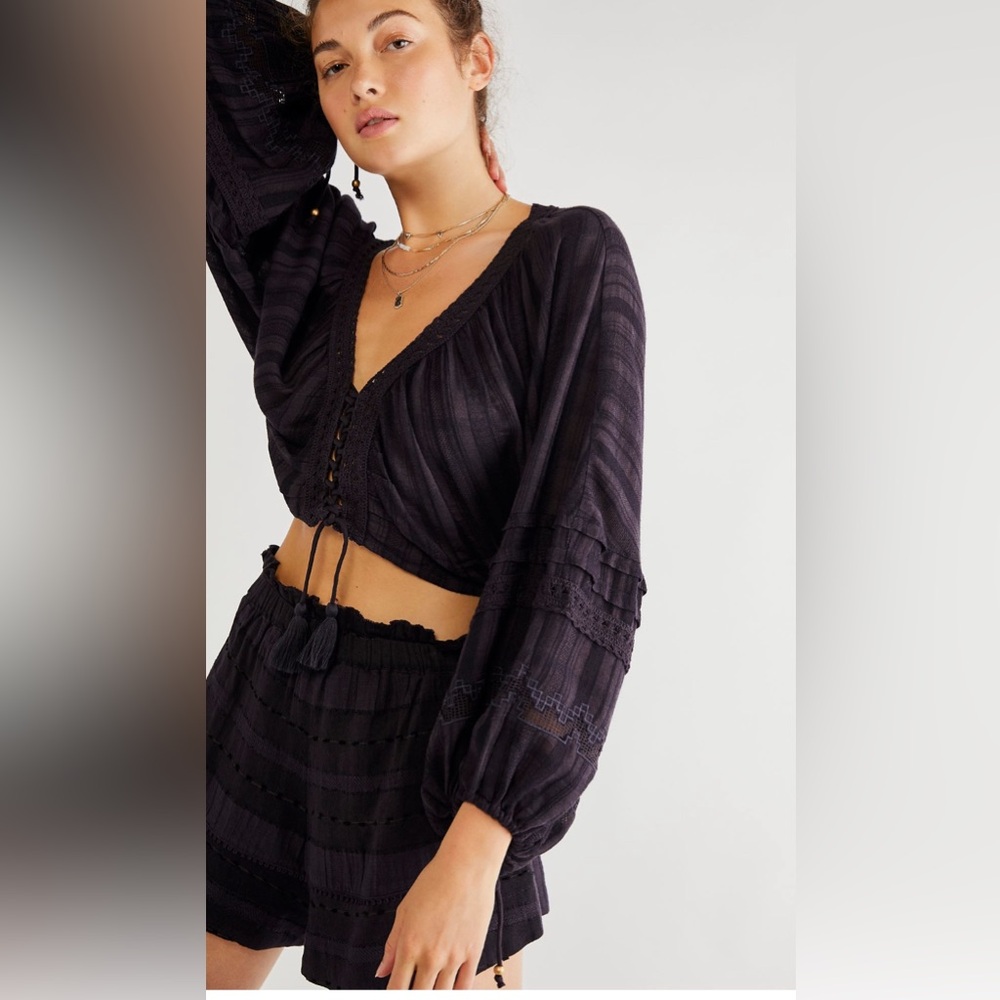Free People Sedona Shorts Black XS Cotton Elastic Waist Boho
